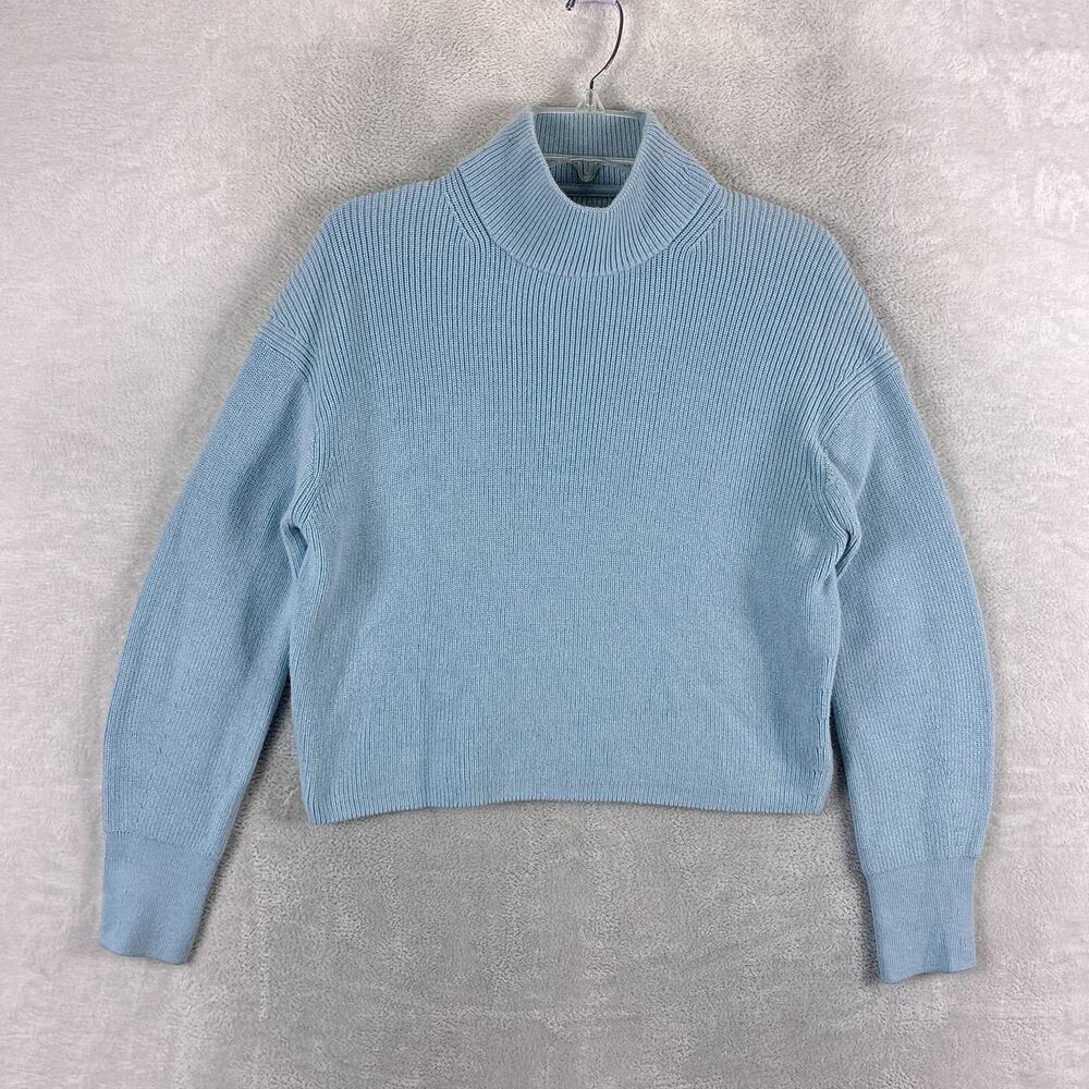 Lululemon Sweater Womens 4 Blue Merino Wool Blend Ribbed Preppy Quiet Luxury